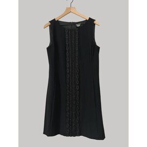 Ann Taylor Sheath Dress Womens 12 Black Wool Sleeveless Front Lace Strip Classic